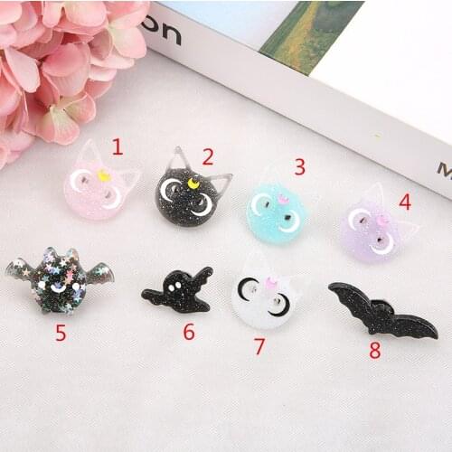 1Pc Resin Pins FLatback Cat and Ghost Bat Cartoon Brooches for kids Fashion Jewelry Gifts