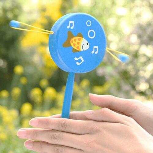 1pc Chinese Traditional Wooden Rattle Drum Spin Toys For Baby Kids Cartoon Smile Musical Hand Bell Baby Musical Instrument Toy