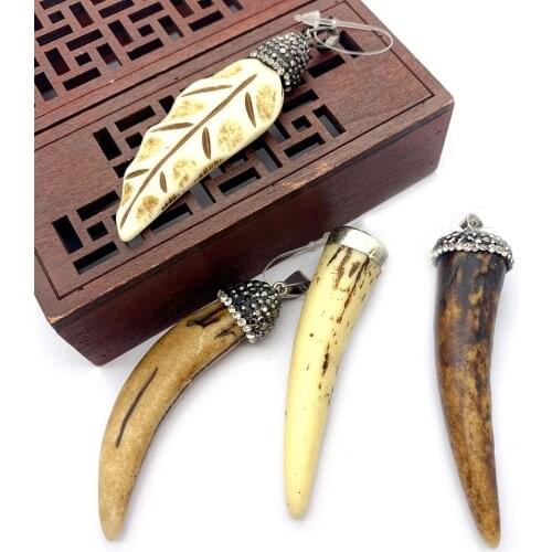 1pc Natural Stone Resin Ox Bone Chili-shaped Leaf White Coffee Brown Diamond Retro Antique DIY Jewelry Making Accessories