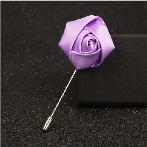 100Pcs/Lot Best Man Groom Boutonniere Violet Silk Satin Rose Flower buttonhole Wedding Party Prom Man Suit Corsage Pin Brooch