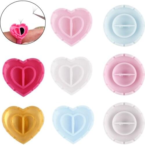 THINKSHOW 50/100PCS V Shaped Disposable Eyelash Extension Glue Ring Adhesive Color Heart/Round Volume Fan Holder Makeup Tools