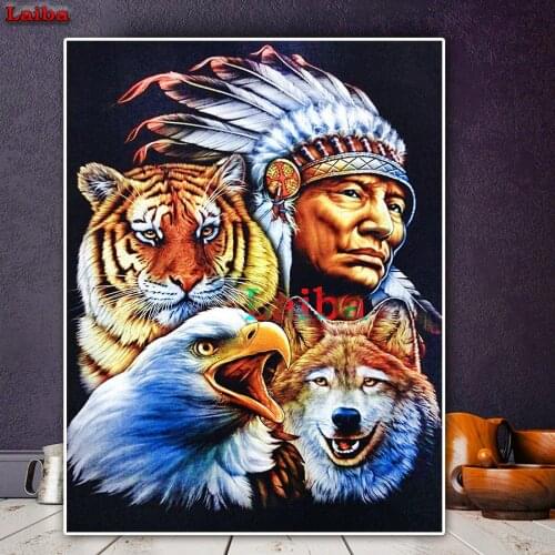 5D Diamond Painting Tiger eagle wolf indian man and animal Diamond Embroidery Picture Of Rhinestones DIY Mosaic Home Decoration