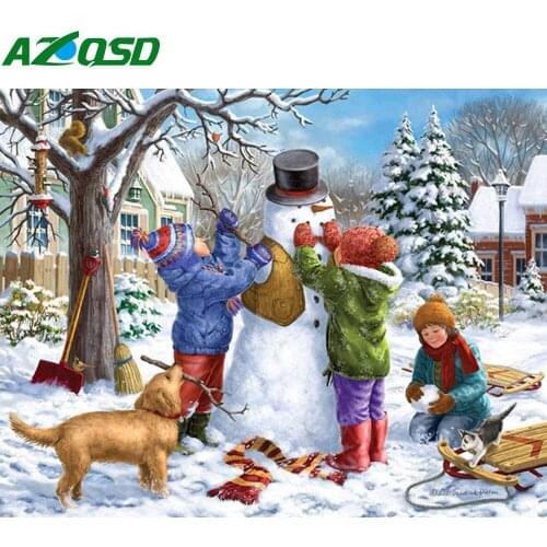 AZQSD Diamond Embroidery Snowman Cross Stitch Kits Handmade Craft Diy Diamond Painting Scenery Full Square Drill Home Decoration