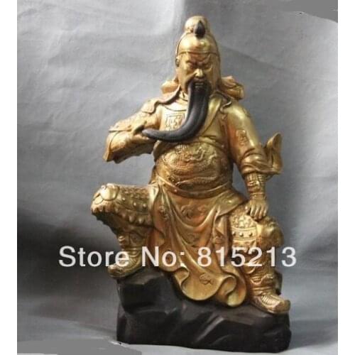 Bi00710 16 Chinese Folk Copper Bronze Gild Dragon GuanGong Guan Yu Warrior Buddha Statue