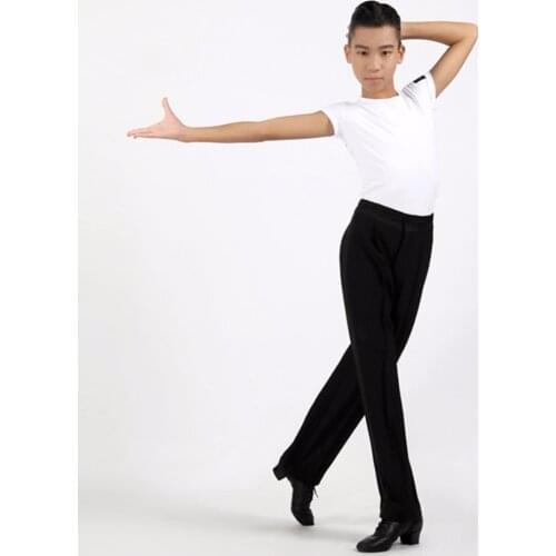 Hot Selling Latin Dance Shirts For Children Black/White Cotton Short Sleeve Tops Boy Males Kid Ballroom Practise Clothing 10383