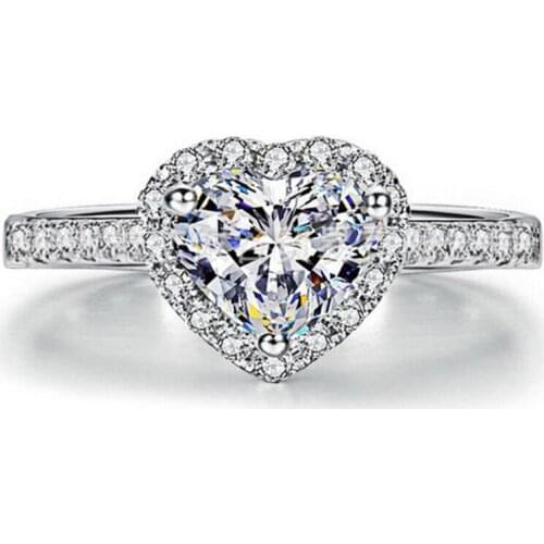 Eleple Blue & Clear Heart Shape Rings For Women Size 6 7 8 9 10 VSR002