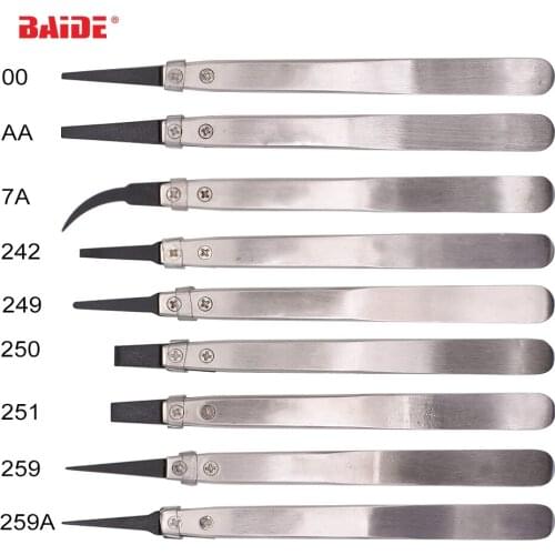 ESD Stainless Steel Head-changed Tip Tweezers Anti-static Precision Hand Tool with Carrying Bag for Lab,DIY Electrica 100pcs/lot