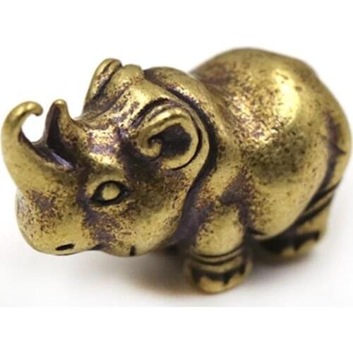 3D Rhinoceros Casting Animal Figurine Retro Style Metal Sculpture Home Office Room Desktop Decoration Collect Ornaments Gift