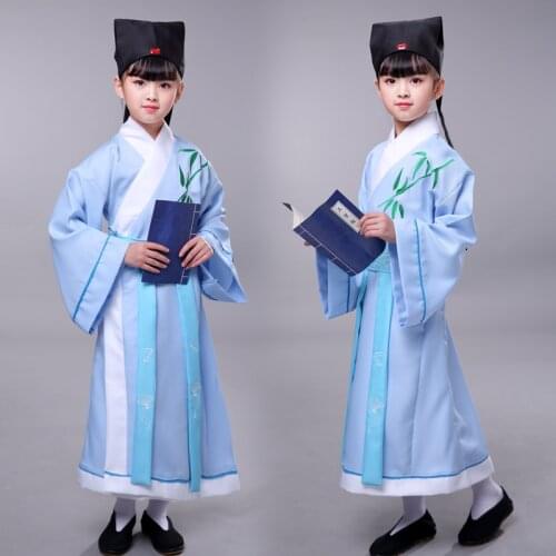 Girls Boys Costume Ancient Chinese Scholar Costume Hanfu Robe Tang Suit Traditional Stage Dance Performance Cosplay Suit