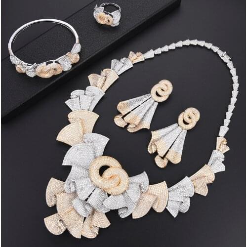 LARRAURI 4Pcs Exquisite Full Cubic Zircon Boom Flowers Jewelry Sets Luxury Performance Bridal Wedding Jewelry Sets For Women