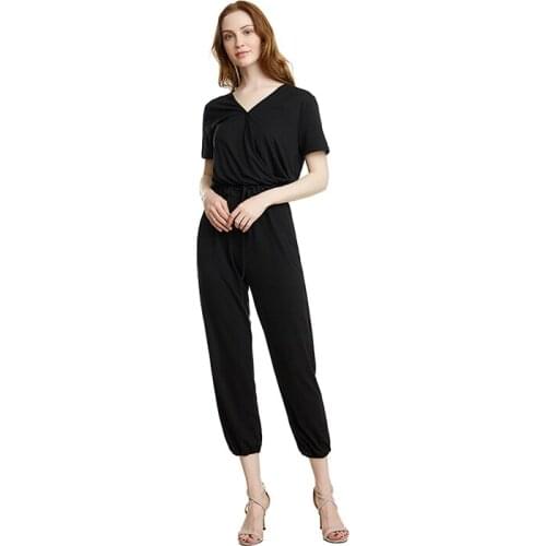 Summer Women Jumpsuits Elegant Black White Office Work V-neck Jumpsuit Casual Bodysuit Rompers