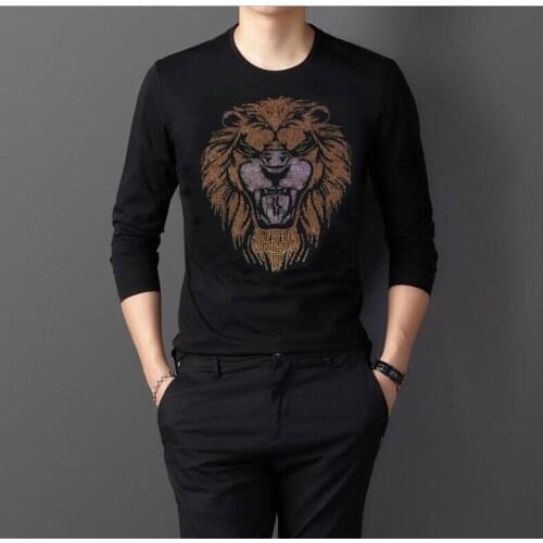 Rhinestones 2020 Spring Autumn Casual Men long tshirt Solid color Hot drill Men long shirts