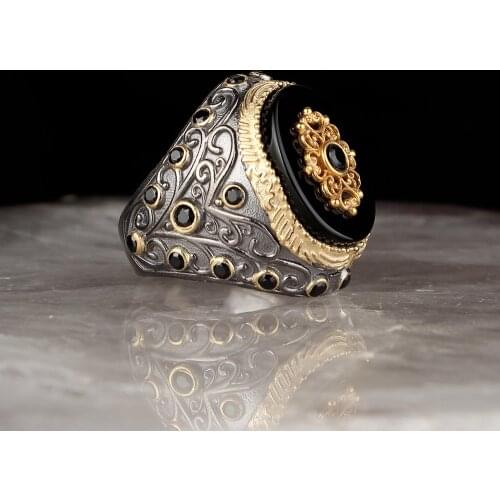 Lapping Plated Onyx Stone Men 'S Silver Ring