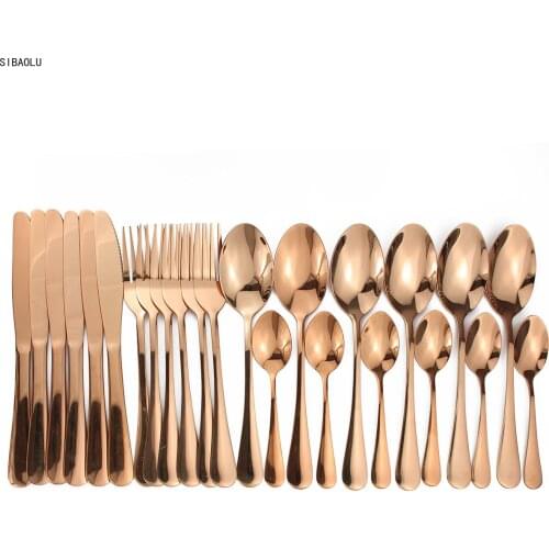 16pcs Shiny Cutlery Sets Wedding Tableware Silverware Travel Cutlery Set Copper Rosy Forks Knives SpoonsDropshipping