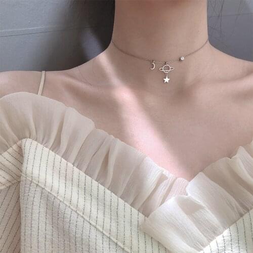 OBEAR Red Planet Moon Necklace CZ Shiny Zircon Exquisite Clavicle Chain Fashion Gift Jewelry