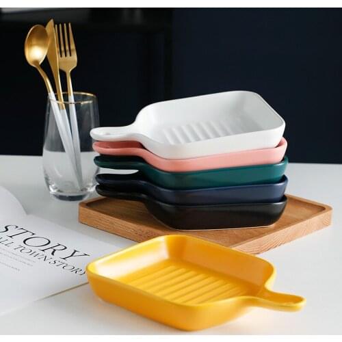 Ins Nordic Creative Irregular Tableware Home Color Glazed Ceramic Plate Single Handle Western Plate Breakfast Plate Dishes