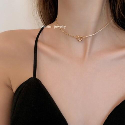 SRCOI Paper Clip Chain Necklace Romantic Crystal Chain Choker Collar Oval Link Chain Necklace Fashion For Women Party Gift 2020