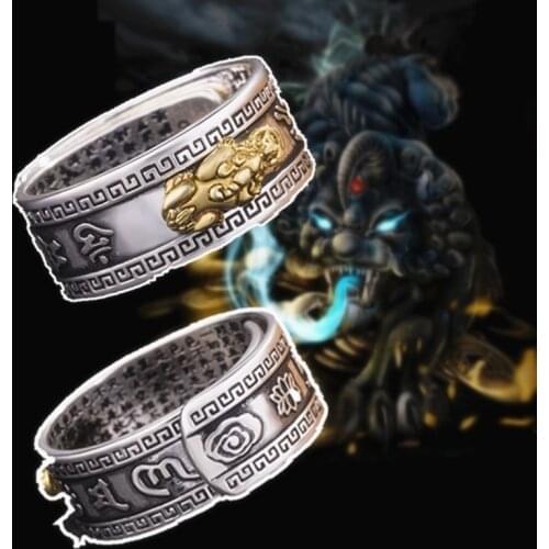 Pixiu Ring Charms Bring Luck Wealth Chinese Feng Shui Beast Treasure Amulet Open Adjustable Buddha Rings Jewelry Female Men Gift