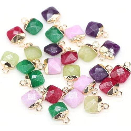 Natural Stone Pendants Square Faceted Exquisite Colorful Stone Charms for Jewelry Making Necklace Bracelet Gift DIY