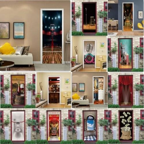 PVC Sticker For Door 3D Adhesive Home Decor Wallpaper Waterproof DIY deursticker Bedroom Bathroom Door Decoration Poster Decals