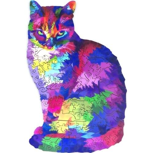 Rainbow Wooden Puzzles Cat Animal Shapes Wooden Jigsaw Puzzle Games For Adults Children 3D Wood DIY Puzzle Crafts Gifts Toys
