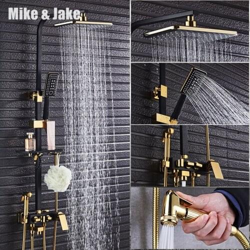 Bathroom Luxury gold black shower set with bidet shower with shelf gold shower set bathroom Shower faucet Bathtub Faucet Sets