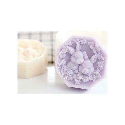 Silicone Mold 2D Cute rabbit with Flower Frame Handmade Soap Mold DIY Gift Handicraft Clay Resin Aroma Stone Moulds