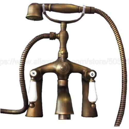 Bathtub Faucets Antique Brass Bathroom Faucet Mixer Tap Deck Mounted Hand Held Shower Head Kit Shower Faucet Sets ztf038