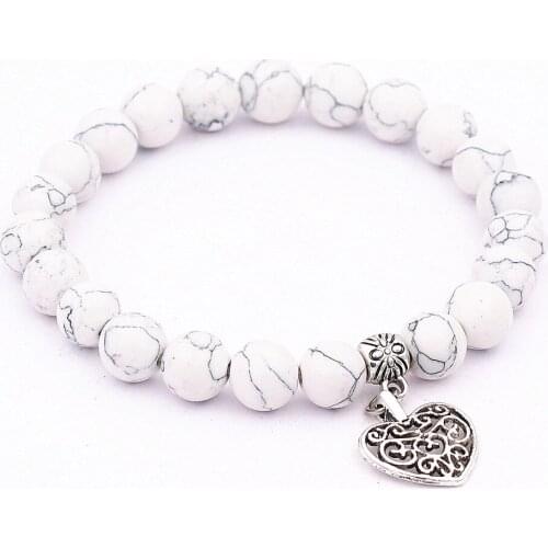 Tibetan Silver Color Plated hollow lovely heart Pendants beaded bracelet Antique loveJewelry 8mm Matte Onyx handmade bracelets