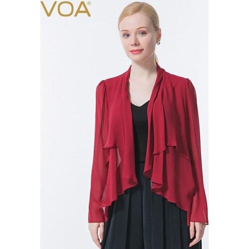 VOA Silk Georgette Red Loose Meat Covering Decoration Micro-transparent Refreshing Conditioning Sunscreen Cardigan Jacket WE109