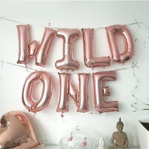 7 Pcs/set Cute Baby 1st Birthday Balloons 16inch Letter Foil WILD ONE Balloons Birthday Party Decorations Party Favor Supplies