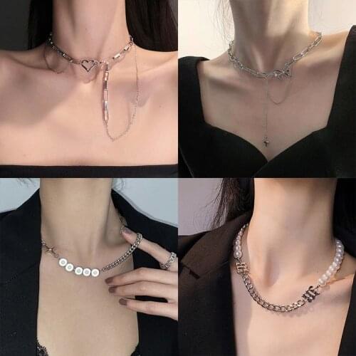 High quality Necklace woman Hip hop Simple necklaces women Chain Jewelry silver color Trendy korean stainless steel collares
