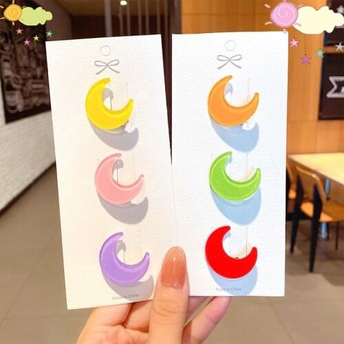 Candy color acrylic cartoon moon hairpin bangs broken hair side clip braided hair styling hairpin Korean girl hair accessories
