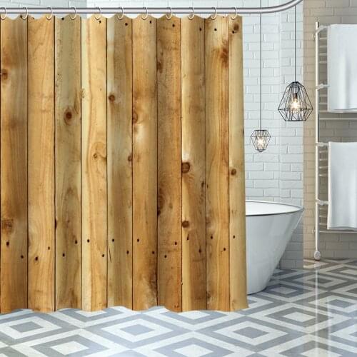 Custom High Quality Old Wood Shower Curtain Waterproof Bathroom Polyester Fabric Bathroom Curtain With Hooks
