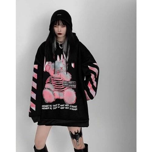 Amine Sweatshirts Casual Autumn High Street Bear Hoodies Funny Harajuku Tops Cartoon Punk Hoodie Streetwear Black Hip Hop Women