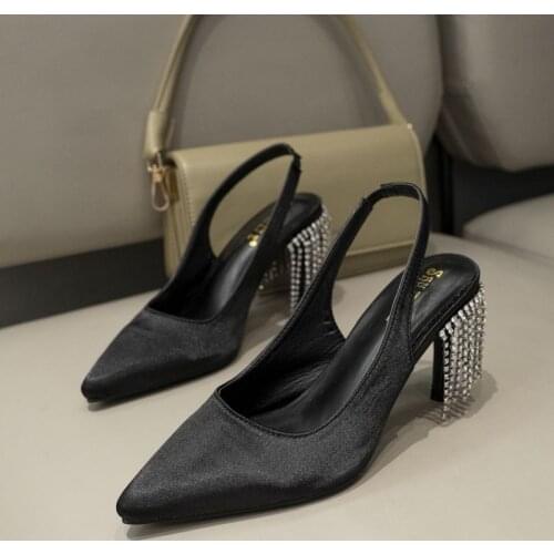2021spring New Fairy Style High Heel Shoes Women Pointed Toe Stiletto Rhinestone Sandals