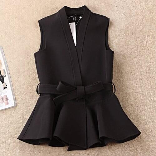 Nevettle Black Belted Vest Women Spring Casual Colete Femme