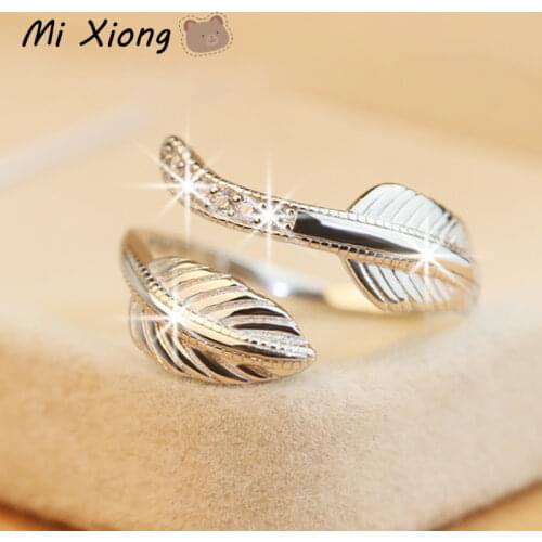 Mi Xiong s925 sterling silver ladies ring unique leaf micro-inlaid crystal exquisite elegance charm anniversary brand jewelry