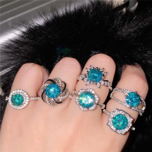 Luxury Green Blue Stone Crystal Zircon Finger Rings For Women Sliver Color Wedding Engagement Bands Jewelry Gifts