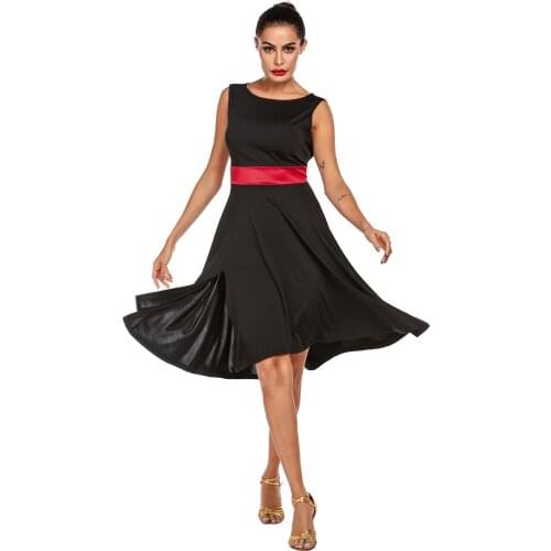 2020 New Red And Black Woman Latin Dance Dress Adult Ballroom Dance Big Swing Skirt High Quality Dance Costume Drop Shipping
