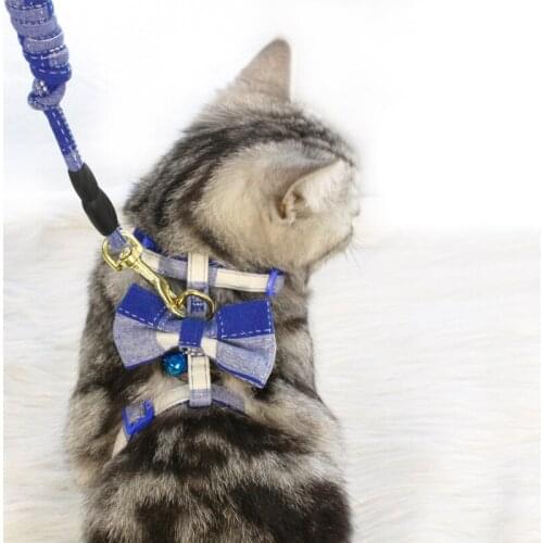Cats Kitten Vest Strap with Leash Rope Cat Collar Harness Leash with Bow Knot Pet Cat Cute Collar with Harness Leash