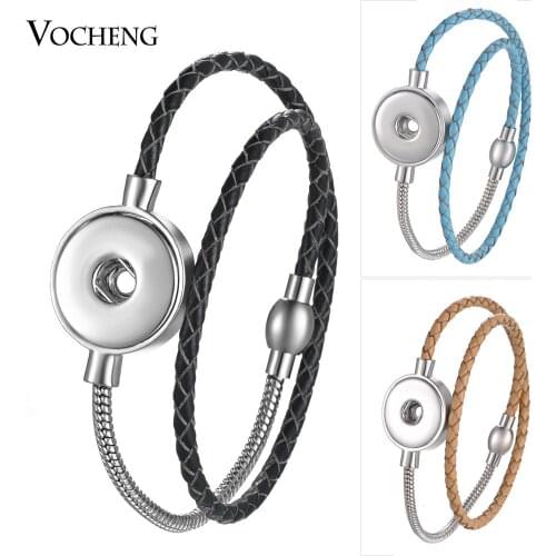 10PCS/Lot Genuine Leather Bracelet Vocheng Ginger Snap Jewelry Stainless Steel Magnet Clasp for 18mm Button Charms NN-585*10