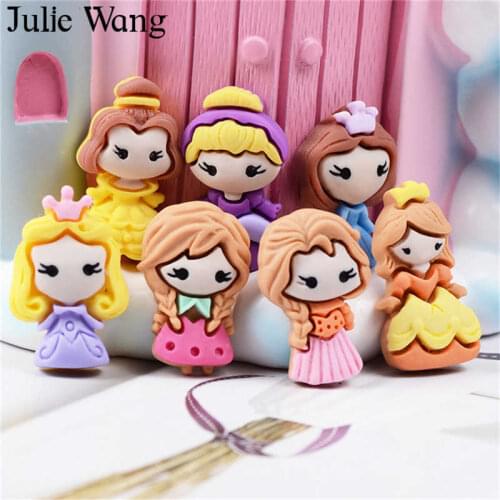 Julie Wang 10PCS Resin Mixed Cartoon Princess Girl Charms Slime Pendants Jewelry Making Accessory Home Table Decor Props