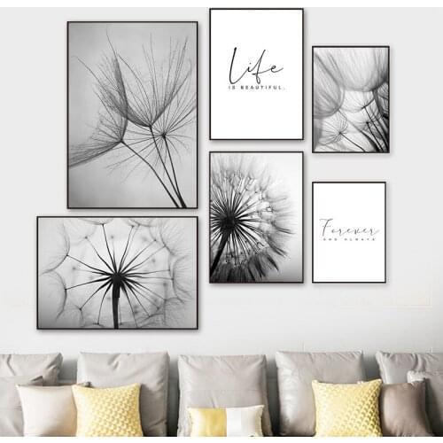 Abstract Dandelion Art Poster Modern Style Black White Life Quote Canvas Painting Wall Print Picture Living Room Home Decor