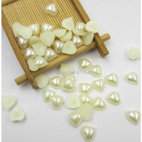 Free Shipping Ivory Color 12mm 500Pcs Craft ABS Imitation Pearls Half Round Flatback Heart Pearls Resin Scrapbook Beads