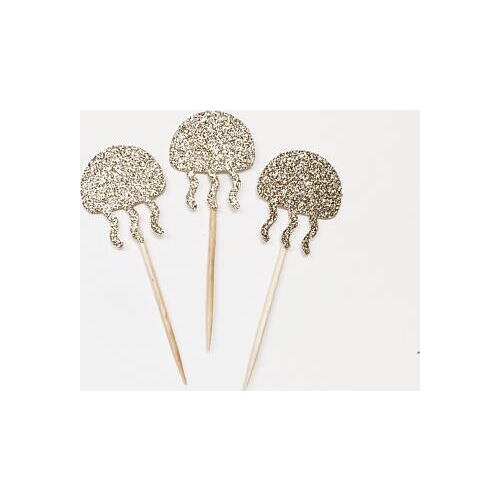 Glitter wedding Jellyfish birthday cupcake toppers under the sea engagement party decoration doughnut picks