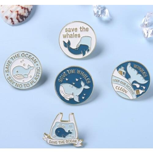 Cute Whale Enamel Pins Ocean Blue Brooches Backpack Cartoon Clothes Lapel Pin Badge Metal Jewery Gift for Kids Friends Wholesale