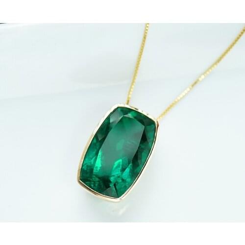 AAA Solid 14K Yellow Gold Or Rose Gold Colombia Cushion Cut Green Emerald Cut Pendant 4ct Pendant Necklace for Women