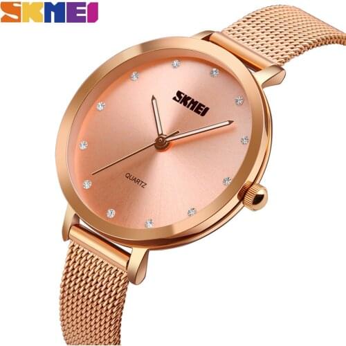 SKMEI Fashion Women Watches Luxury Stainless Steel Strap Quartz Watch Ladies 3bar Waterproof Wristwatches Relogio Feminino 1291