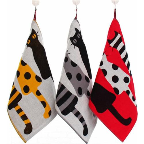 34*40cm Cotton Three-layer Gauze Square Cotton Towel Fabric Jacquard Cartoon Cats Hanging Towel